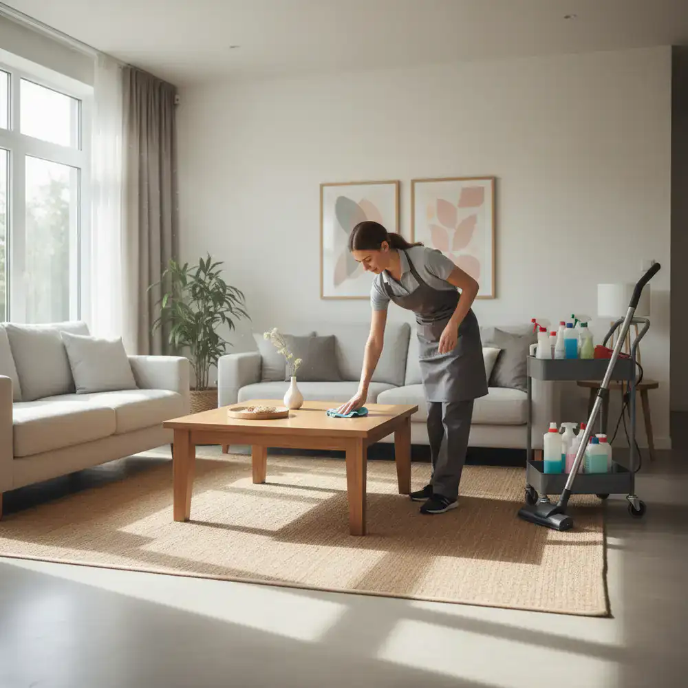 Cleaner detailing a living room space