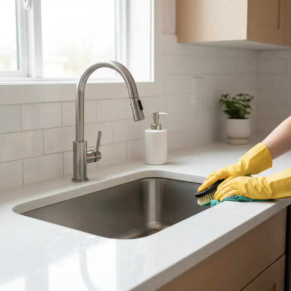 Deep cleaning of a kitchen sink and counters