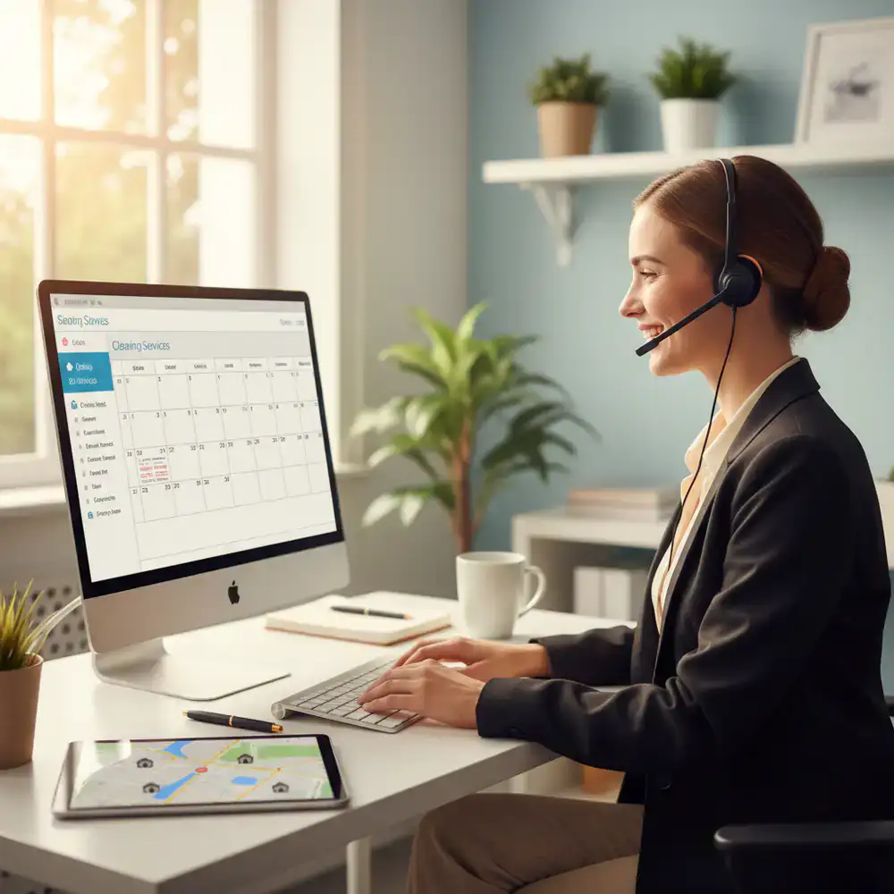 Customer service representative scheduling a cleaning service