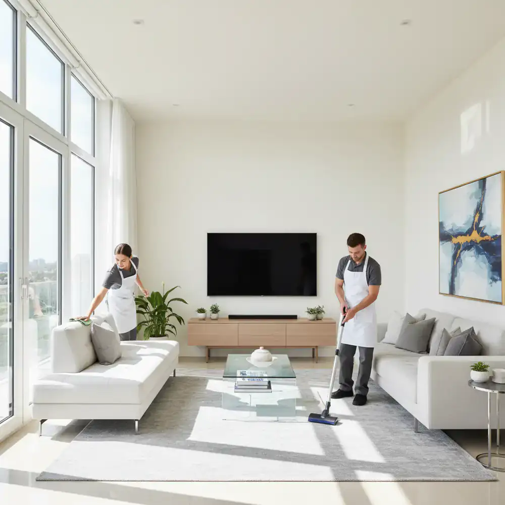 Standard cleaning of a bright modern living room
